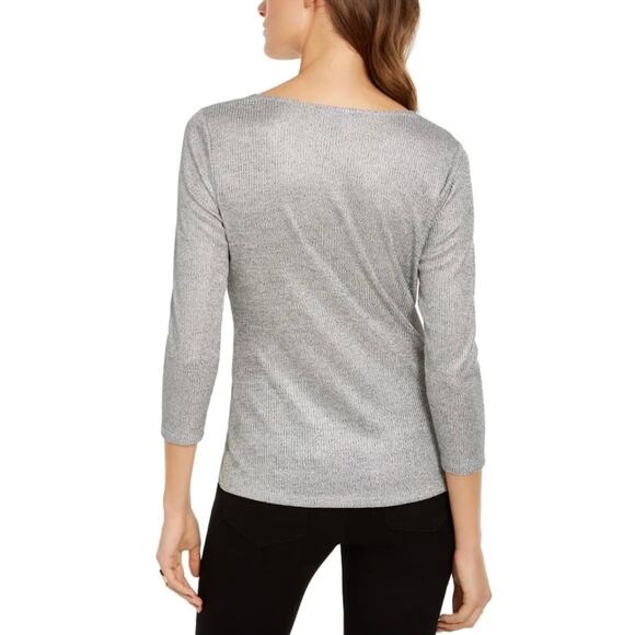 INC Ethereal Silver Criss-Cross Shine Top L NWT - Picture 2 of 6